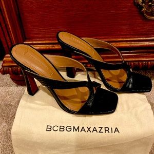 BCBGMaxazria Black Ines croco embossed leather heels